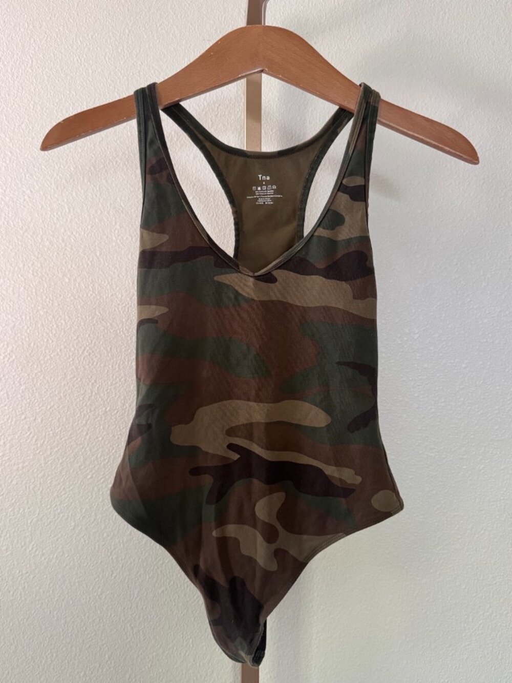 TNA Aritzia Camo V Neck Bodysuit Army Green Olive Small